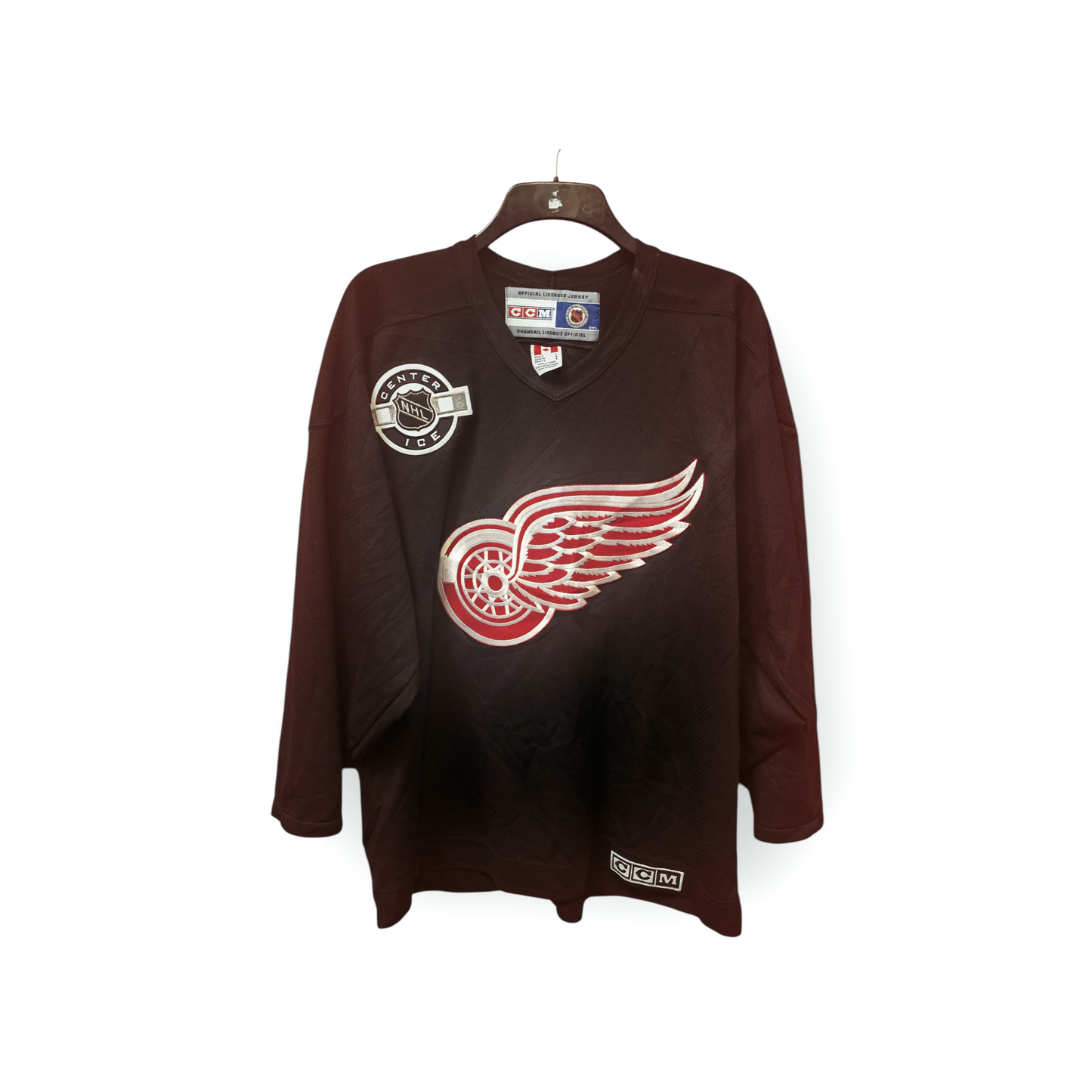 CCM Detroit Red Wings NHL Center Ice Warm Up/Training Jersey, Black, Size Large