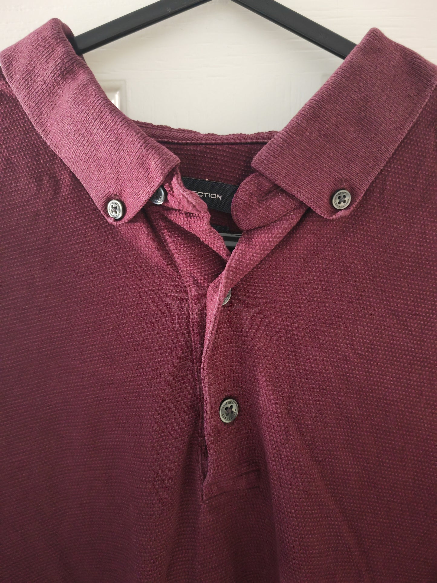 French Connection Short Sleeve Polo Shirt, Burgundy, Size Large