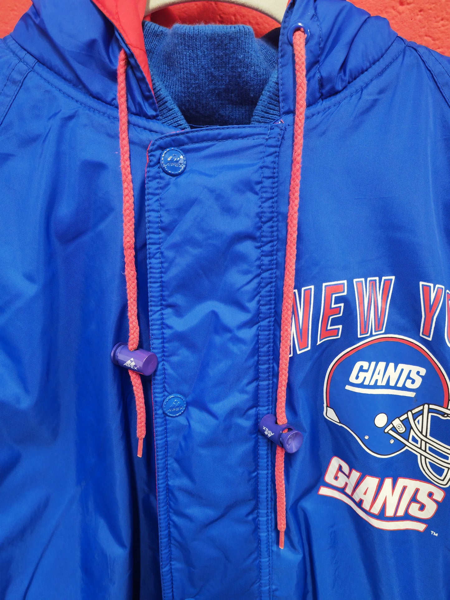 Apex Pro Line New York Giants NFL Full Zip, Hooded Jacket, Blue/Red, Size Medium