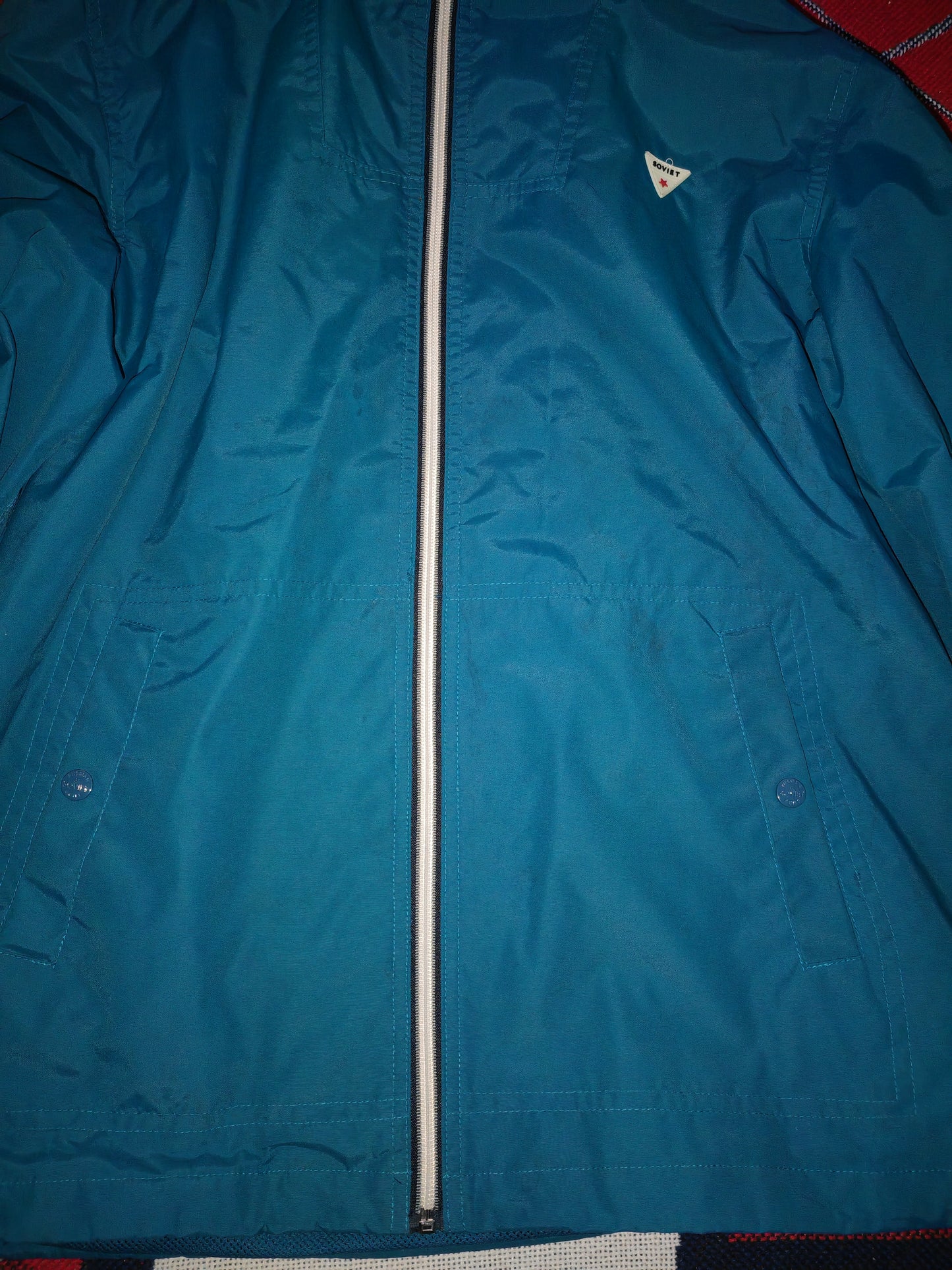 Soviet Full Zip Hooded Coat, Turquoise, Size Medium