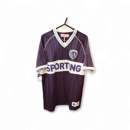 Mitchell & Ness Sporting Kansas City MLS Football Shirt, Navy Blue, Size Medium