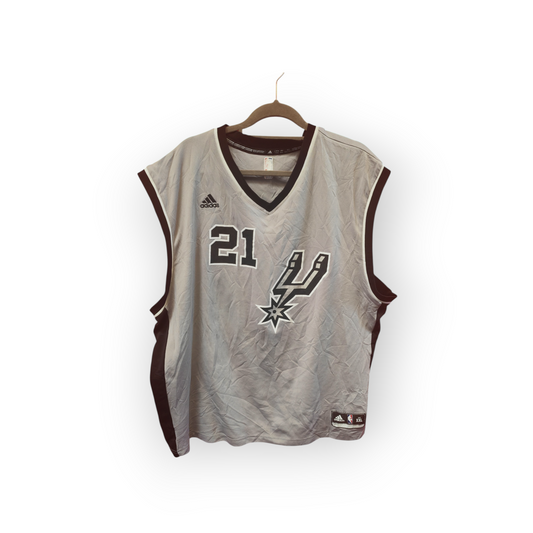Adidas San Antonio Spurs NBA Jersey, #21 Duncan, Grey, Size XXL