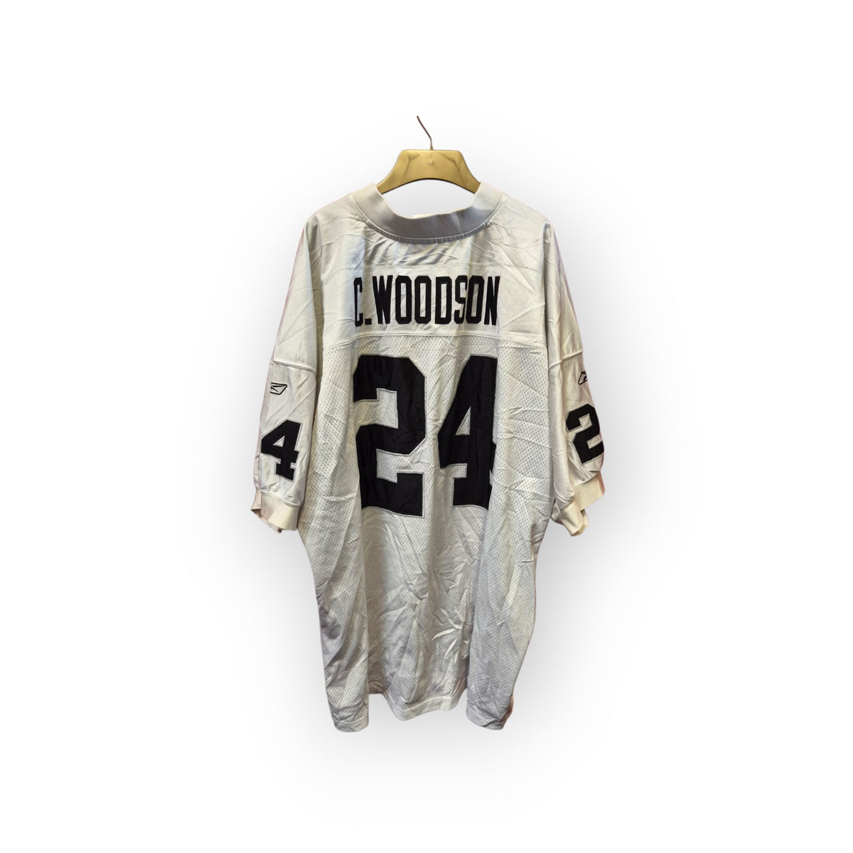 VTG Reebok Authentic NFL Oakland Raiders Charles Woodson 24 Jersey White Size 58 3-4XL