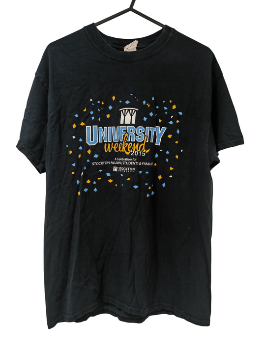 Gildan Stockton University Weekend 2015 Short Sleeve T Shirt, Black, Size Medium