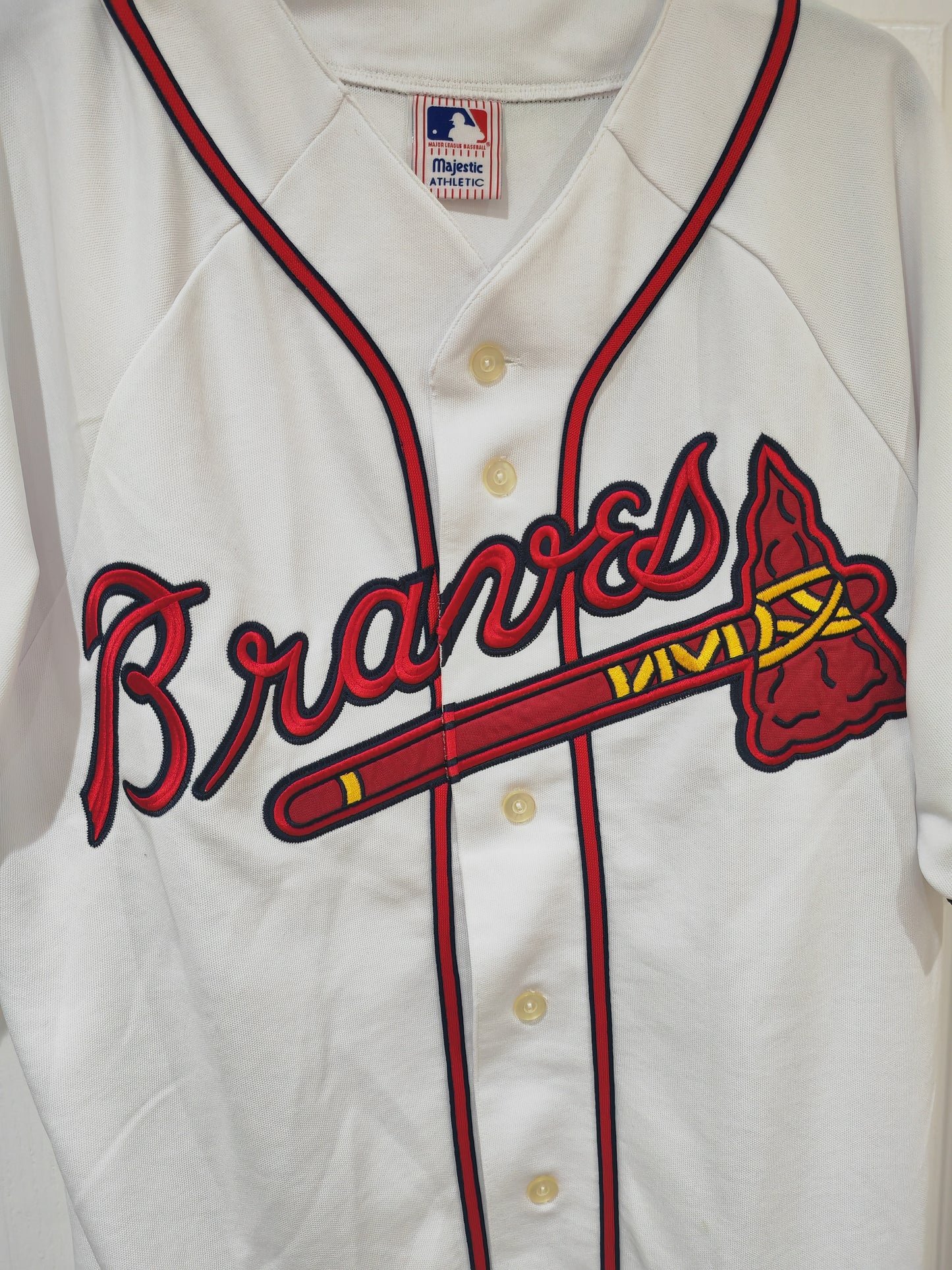 Majestic Atlanta Braves MLB Baseball Jersey, White, Size Large