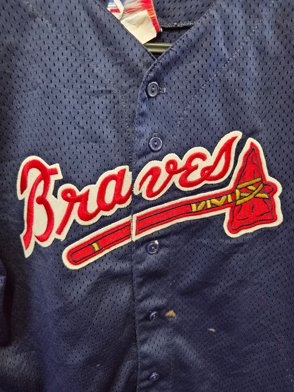 Youth Majestic Atlanta Braves MLB Baseball Jersey, Navy, Size YL