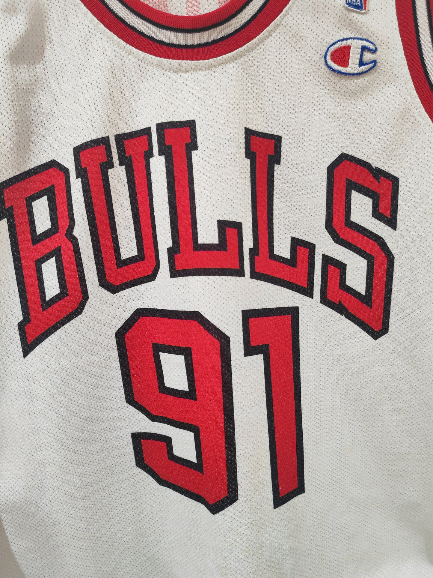 Champion Chicago Bulls NBA Jersey, #91 Rodman, White, Size Small