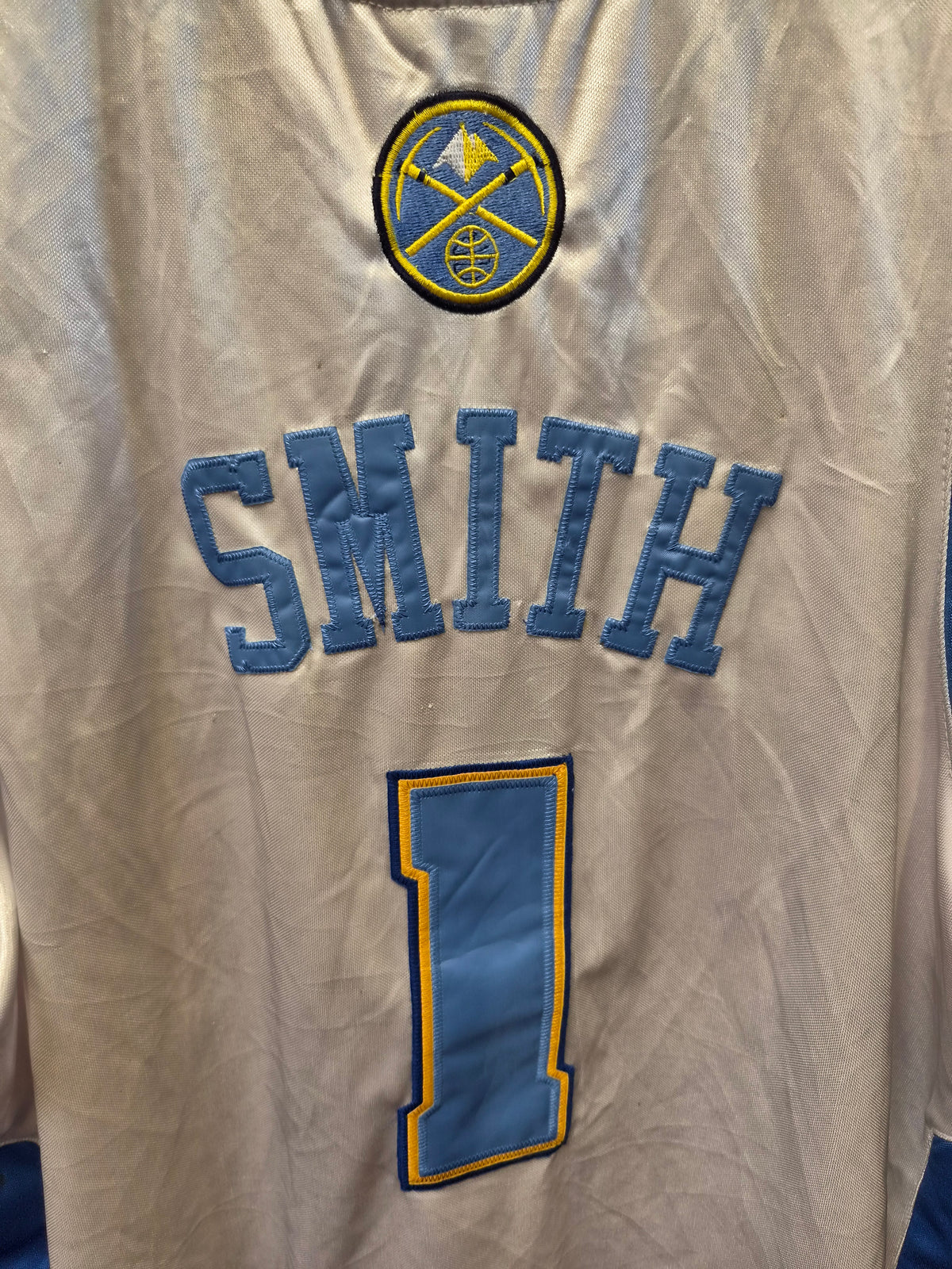 Adidas Denver Nuggets NBA Basketball Jersey, #1 Smith, White, Size 50 XL