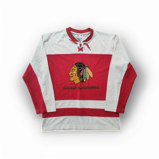 Women's NHL Chicago Blackhawks Long Sleeve T Shirt, Red/Off White, Size M 12-14