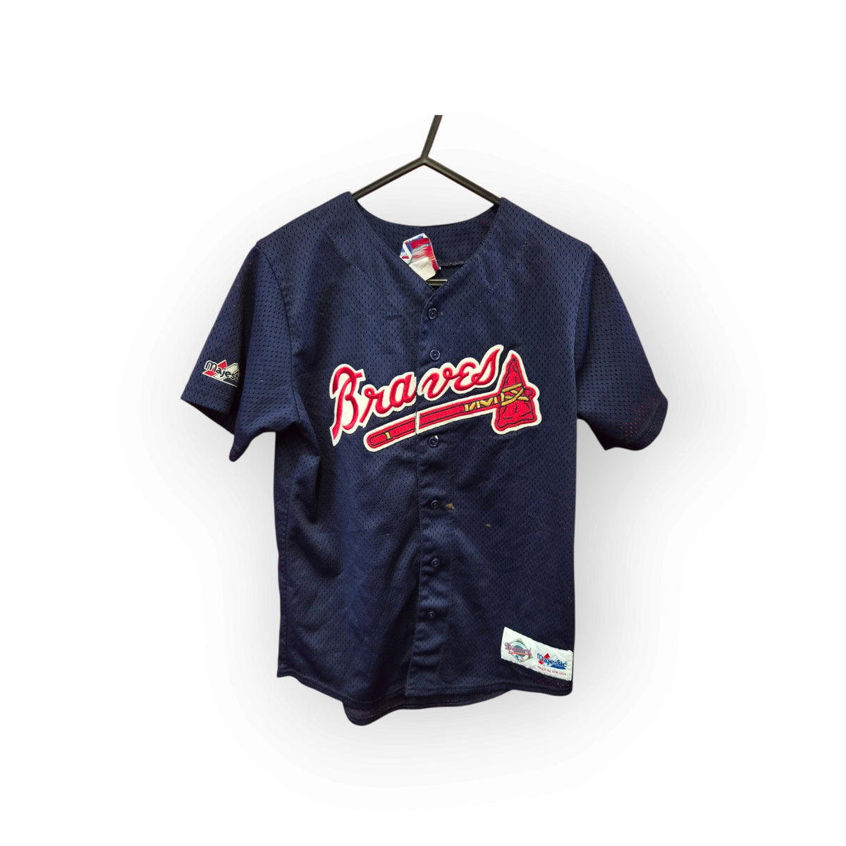 Youth Majestic Atlanta Braves MLB Baseball Jersey, Navy, Size YL