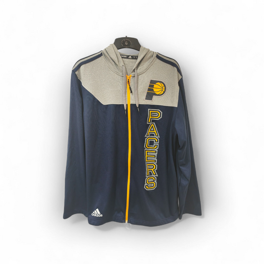 Adidas Indiana Pacers NBA Full Zip Hoodie, Navy/Grey, Size Medium