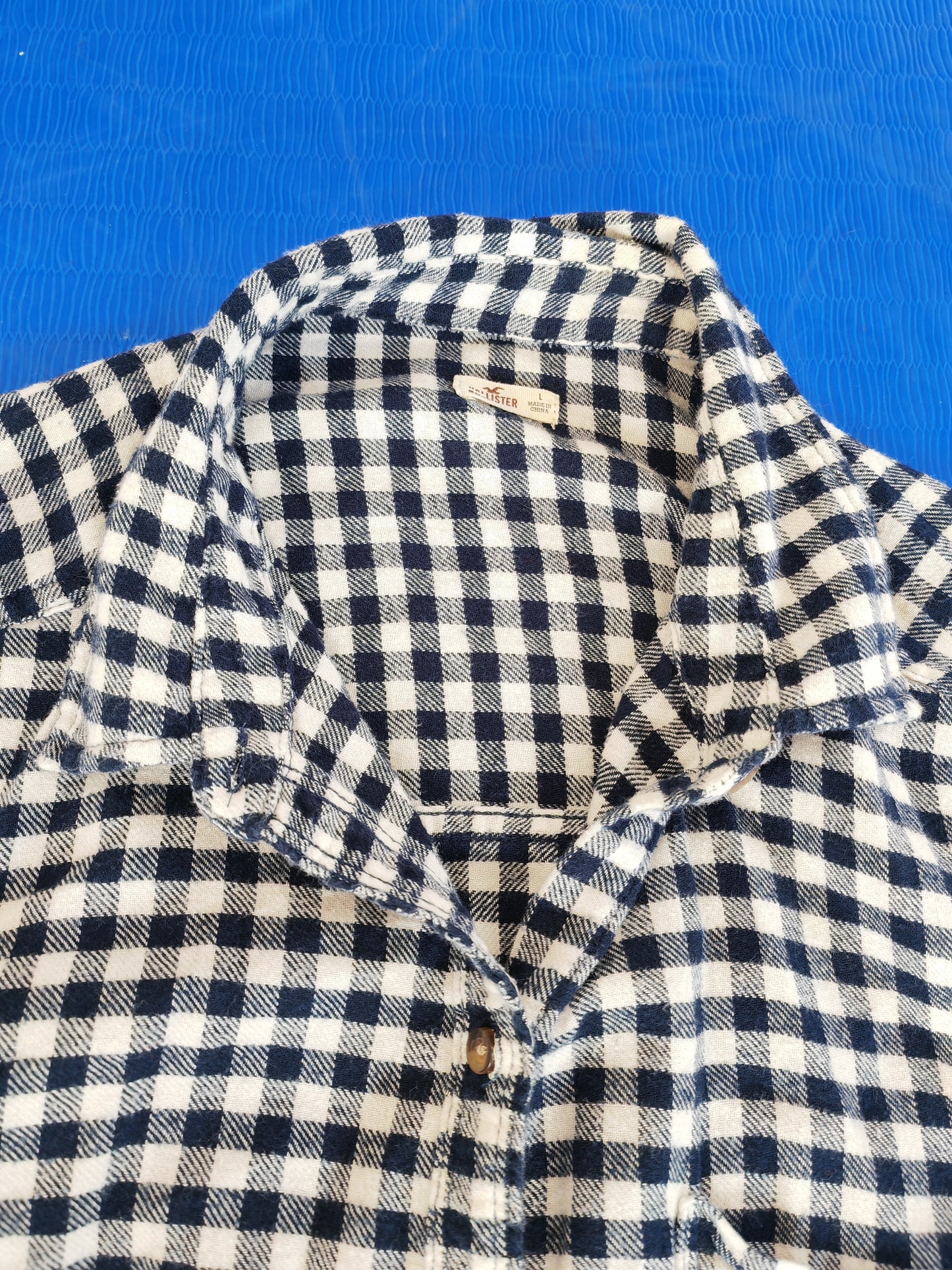 Women's Hollister Blue And White Long Sleeve Chequered Shirt, Size Large