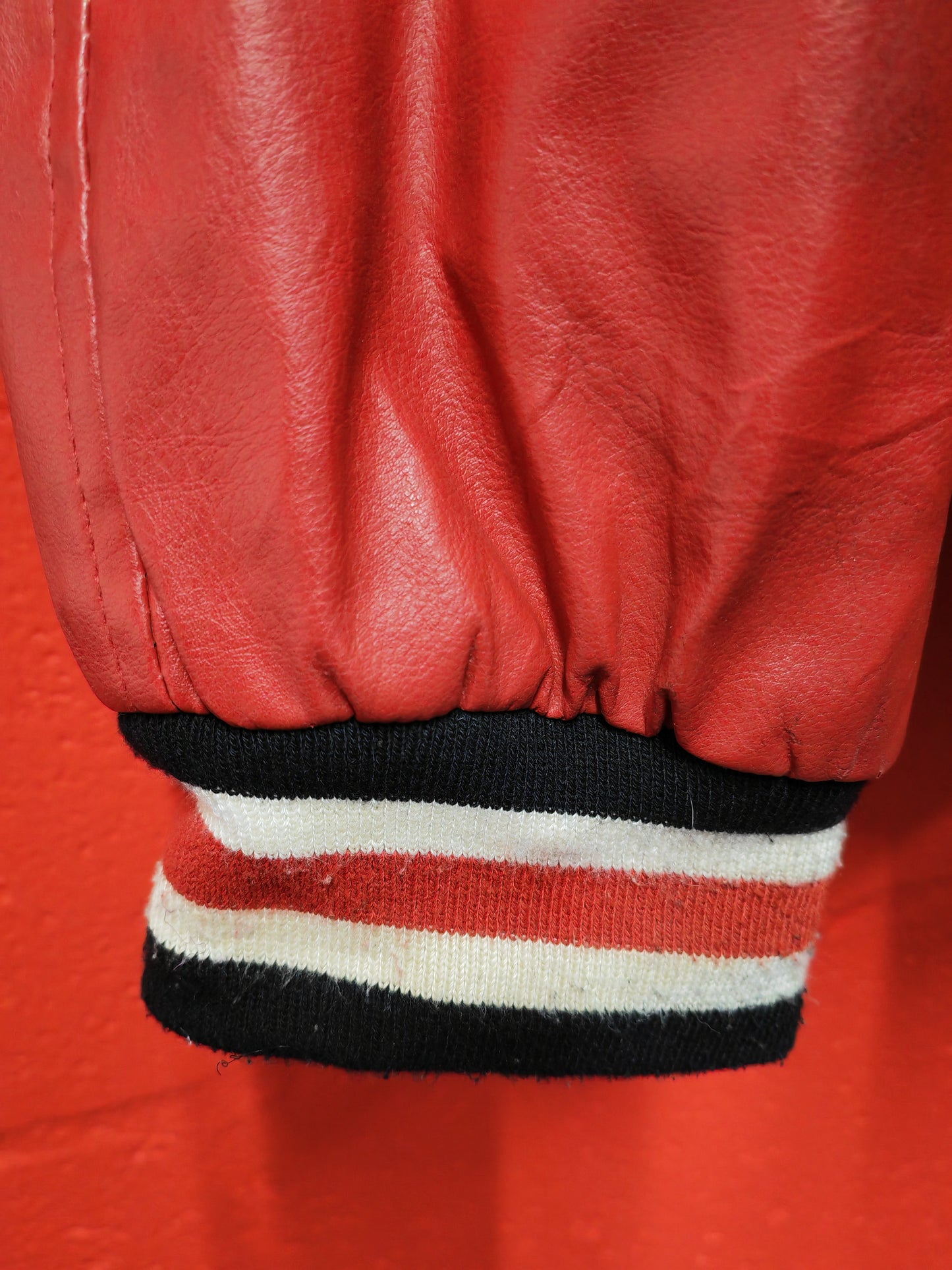 Steve & Barry's Wisconsin Badgers NCAA Leather Varsity Jacket, Black/Red, XXL