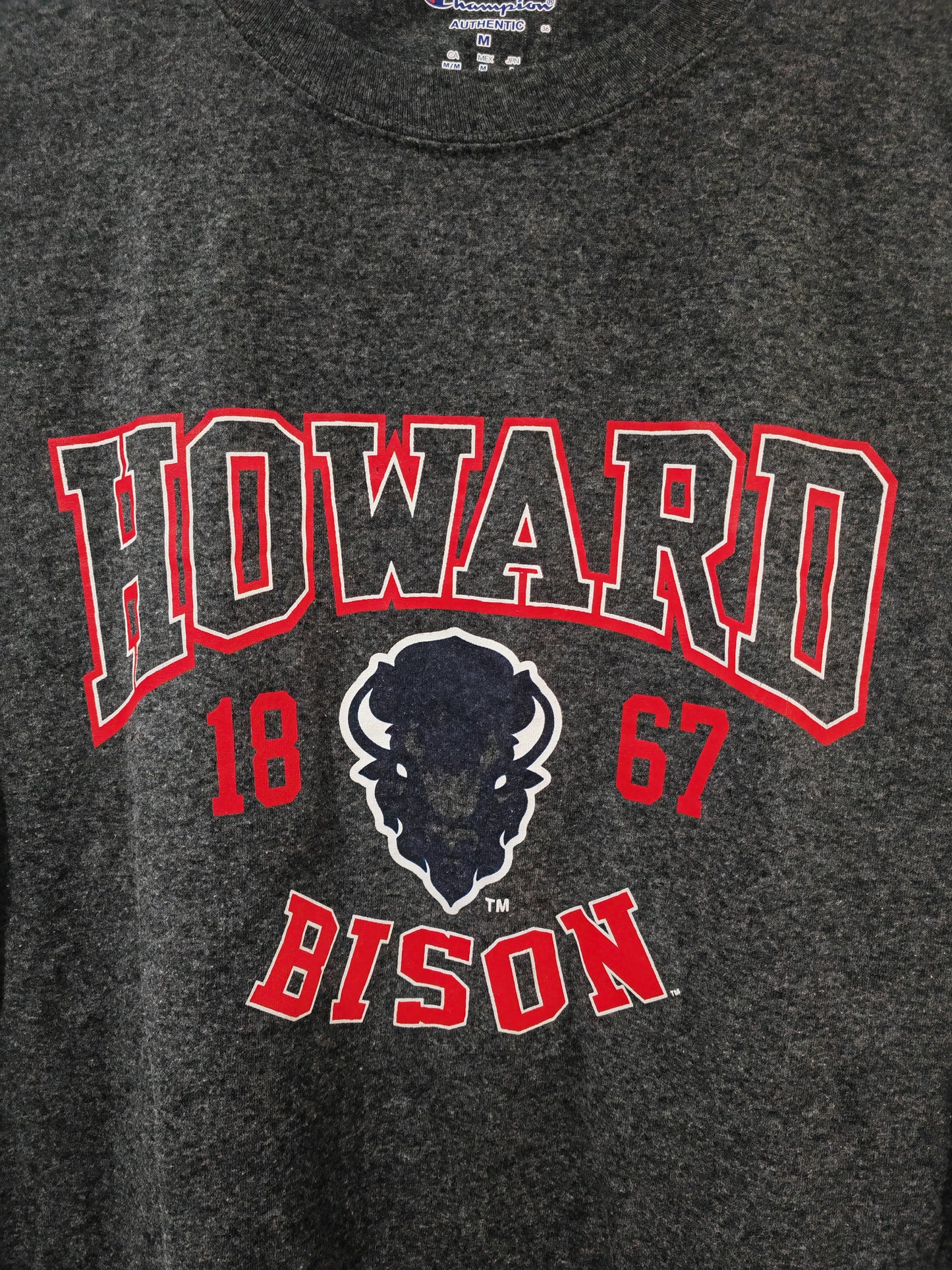 Champion Howard Bison NCAA Long Sleeve T Shirt, Grey, Size Medium