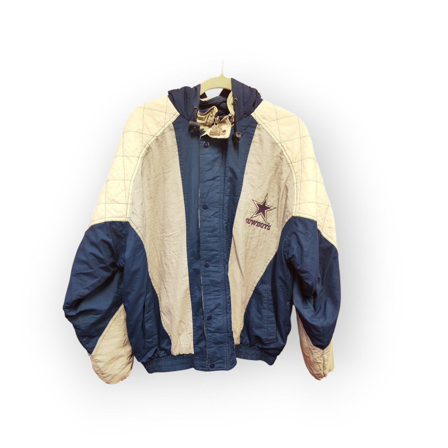 Starter Vintage Dallas Cowboys NFL Full Zip, Hooded Jacket, Navy/Grey, Size Large