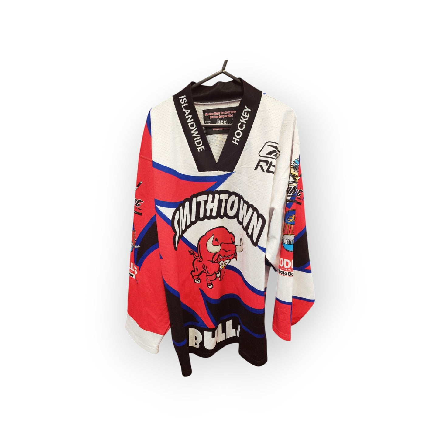 Ace Jerseys Smithtown Bulls Roller Hockey Jersey, White/Red, Size Medium