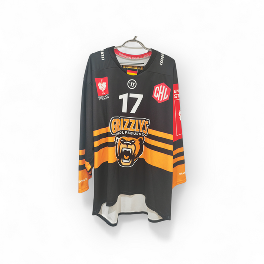 Warrior Wolfsburg Grizzlys CHL Hockey Jersey, #17 Furchner, Black, Size XL
