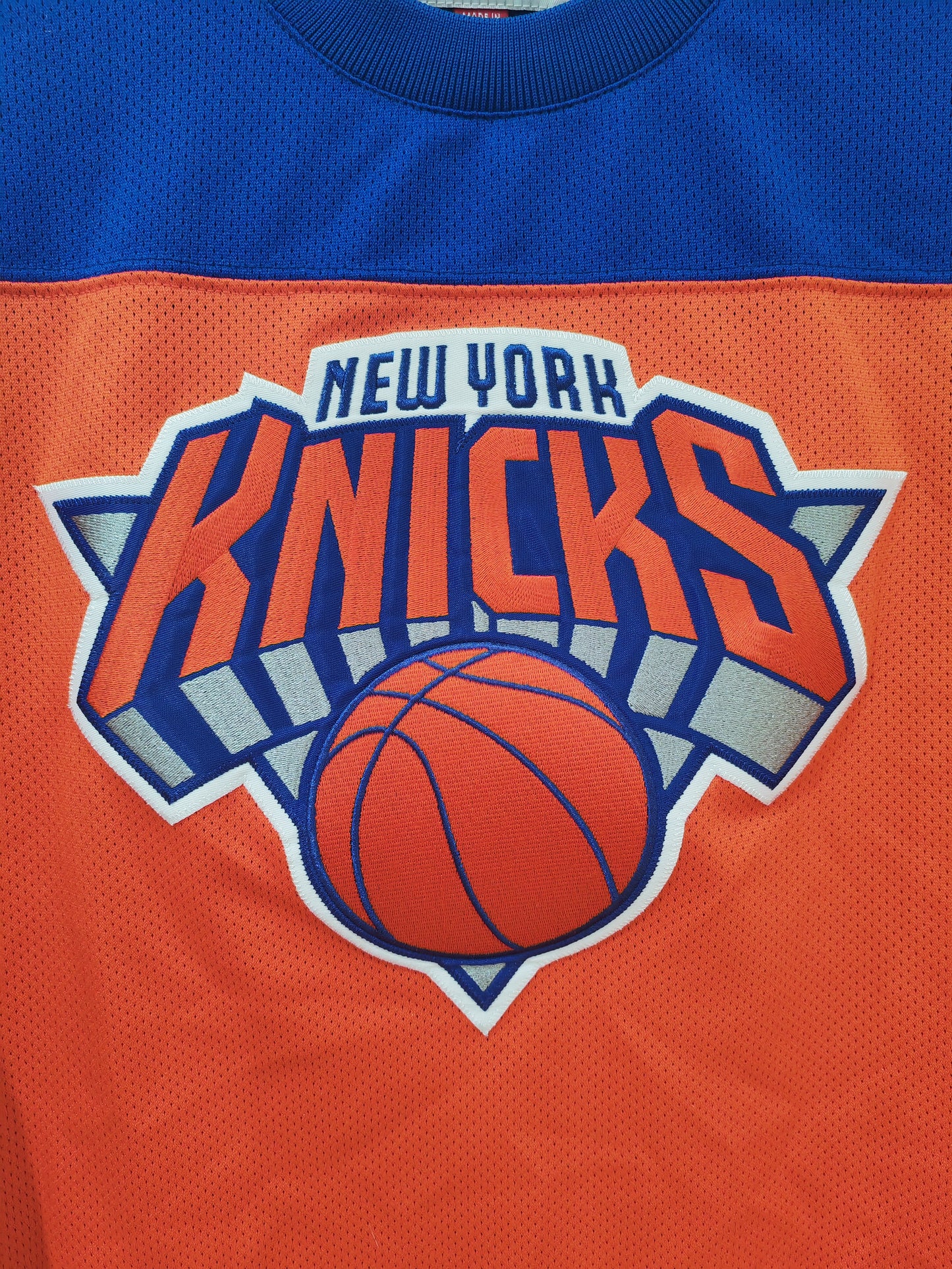 Mitchell & Ness New York Knicks Hockey Style Jersey, Orange/Blue, Size Medium