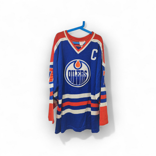 Sandow Sporting Knit Vintage Edmonton Oilers NHL Jersey, #7 Papas, Blue, Size Smal