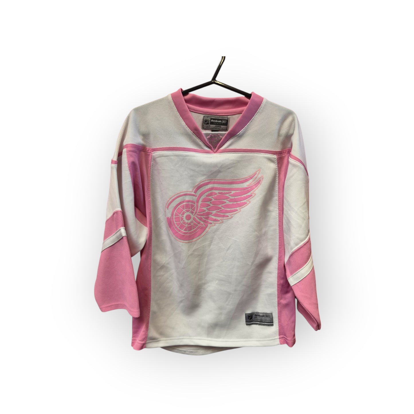 Youth Girls Reebok Detroit Red Wings NHL Hockey Jersey, White/Pink, Size YL