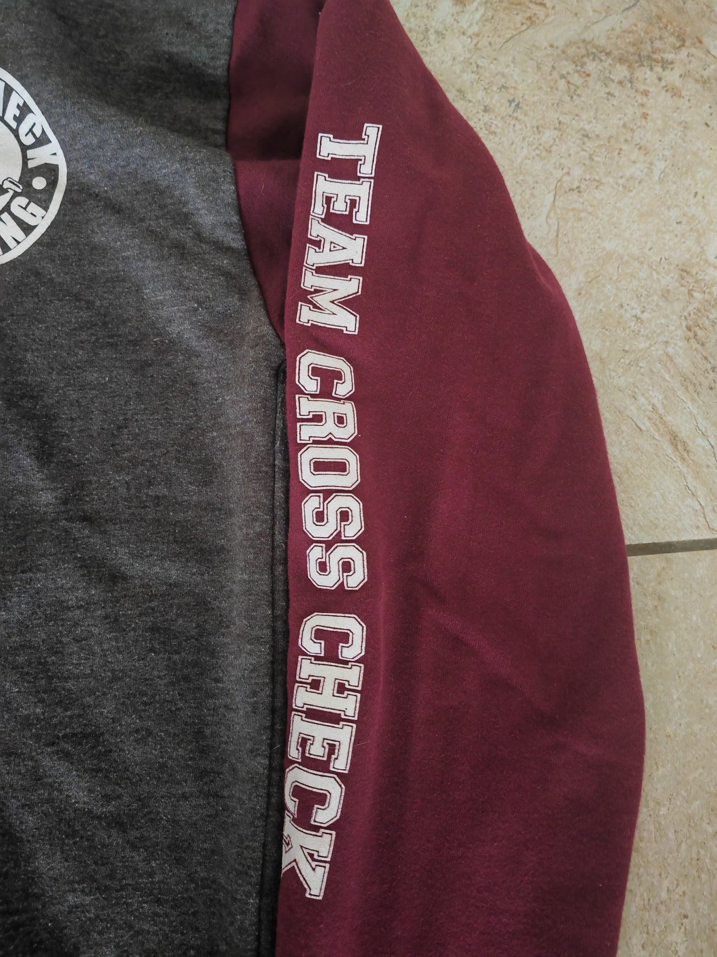 Cross Check Clothing Full Zip Hoodie, Grey/Burgundy, Size Large