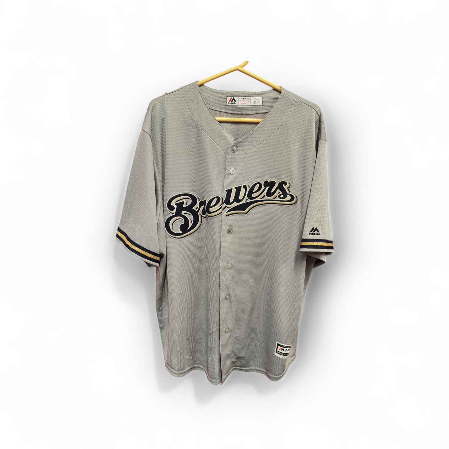 Majestic Milwaukee Brewers MLB Baseball Jersey, Grey, Size XL
