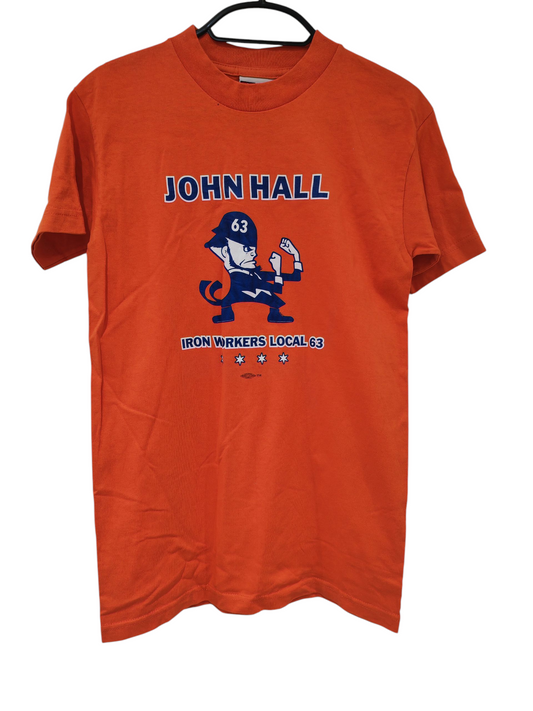 Bayside John Hall Iron Workers Local 63 Shirt Sleeve T Shirt, Orange, Size Small