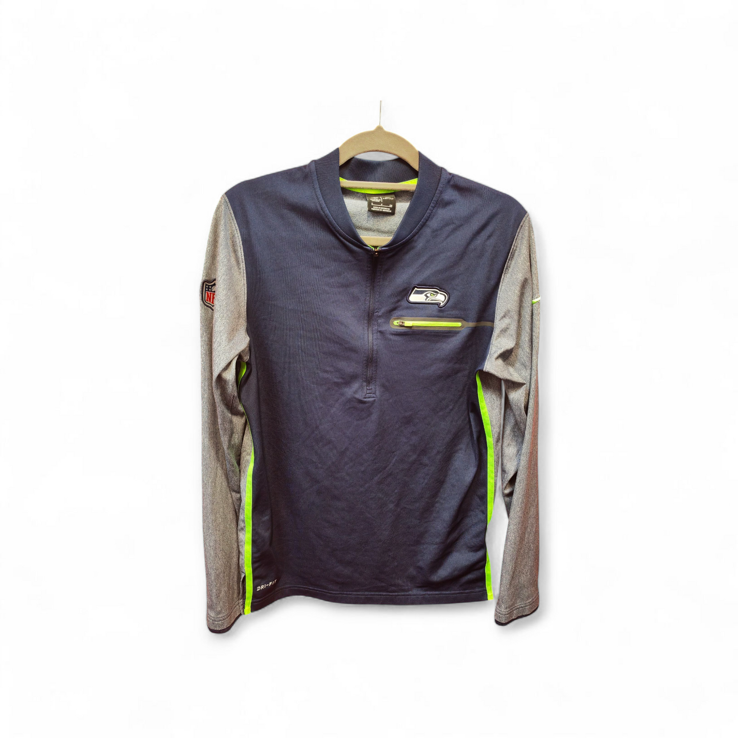 Nike Seattle Seahawks 1/4 Zip Long Sleeve Sweat Shirt, Navy Blue, Size Small