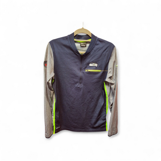 Nike Seattle Seahawks 1/4 Zip Long Sleeve Sweat Shirt, Navy Blue, Size Small