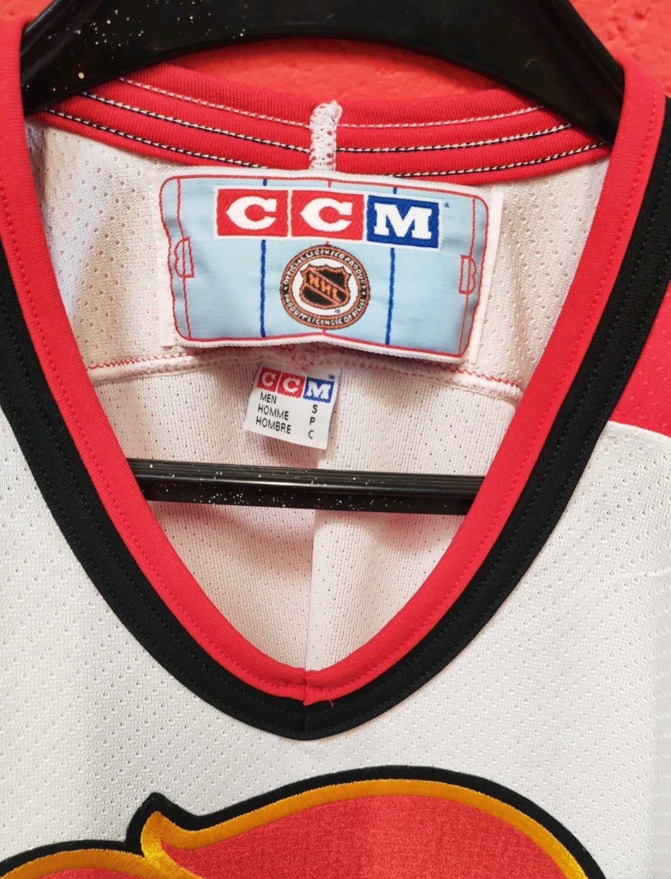 CCM Calgary Flames NHL Hockey Jersey, White/Red, Size Small