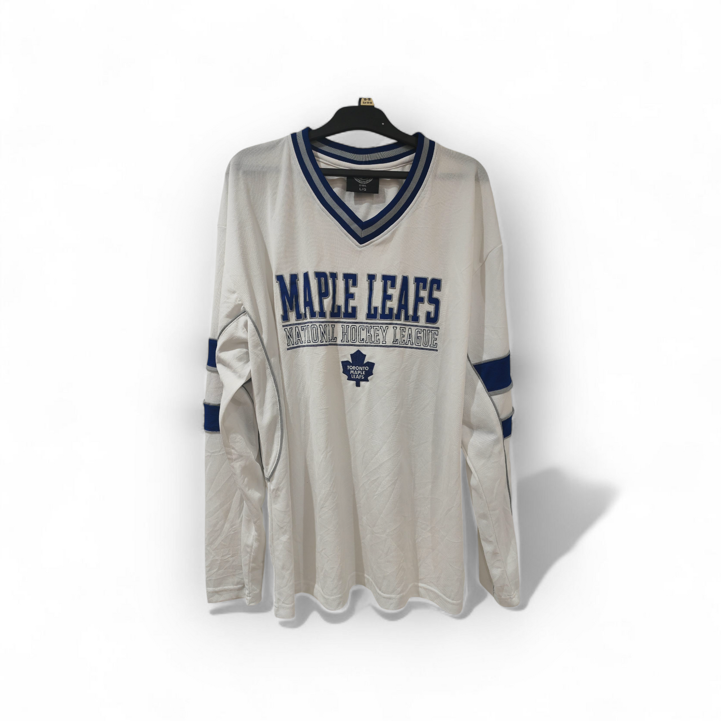 NHL Toronto Maple Leafs Long Sleeve Jersey Style T Shirt, White, Size Large