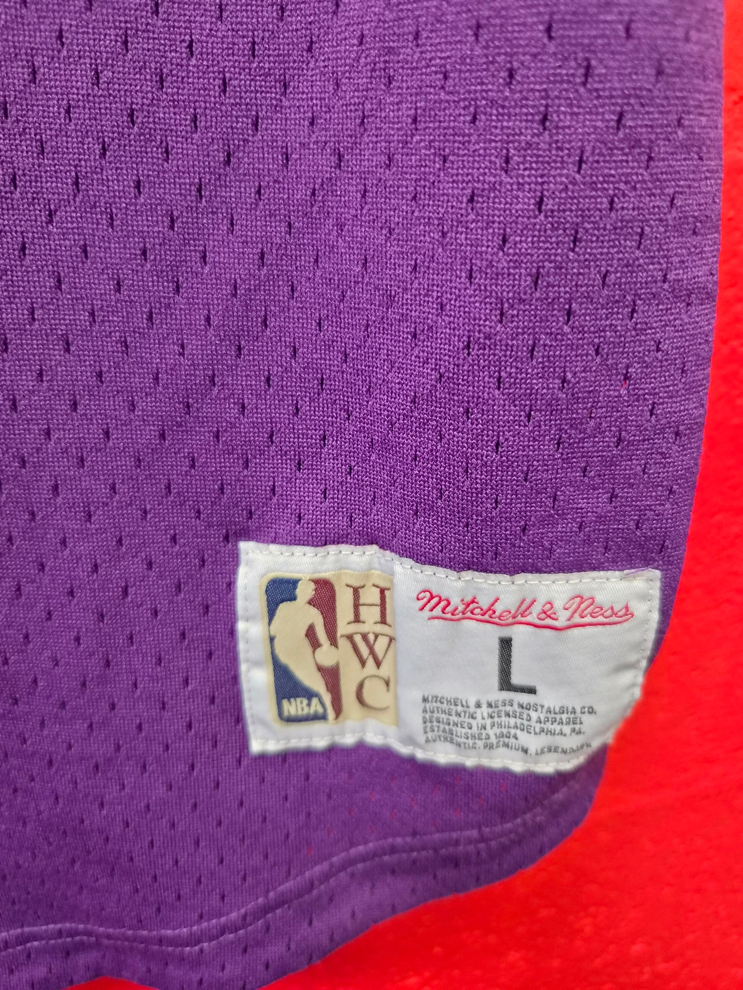 Mitchell & Ness Los Angeles Lakers Short Sleeve Jersey Style T Shirt, Purple, Large