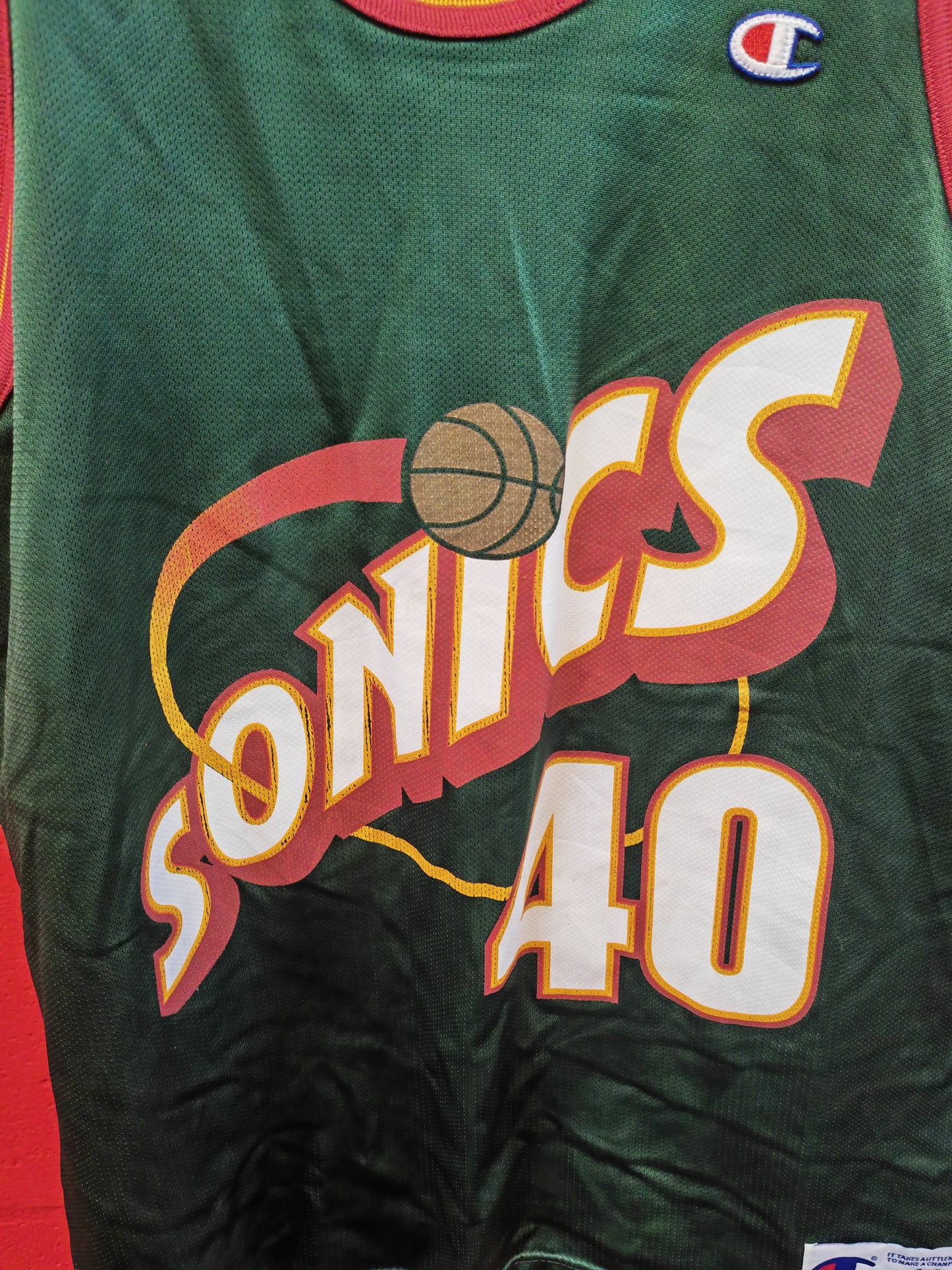 Champion Seattle Supersonics NBA Jersey, #40 Kemp, Green, Size 44 M/L