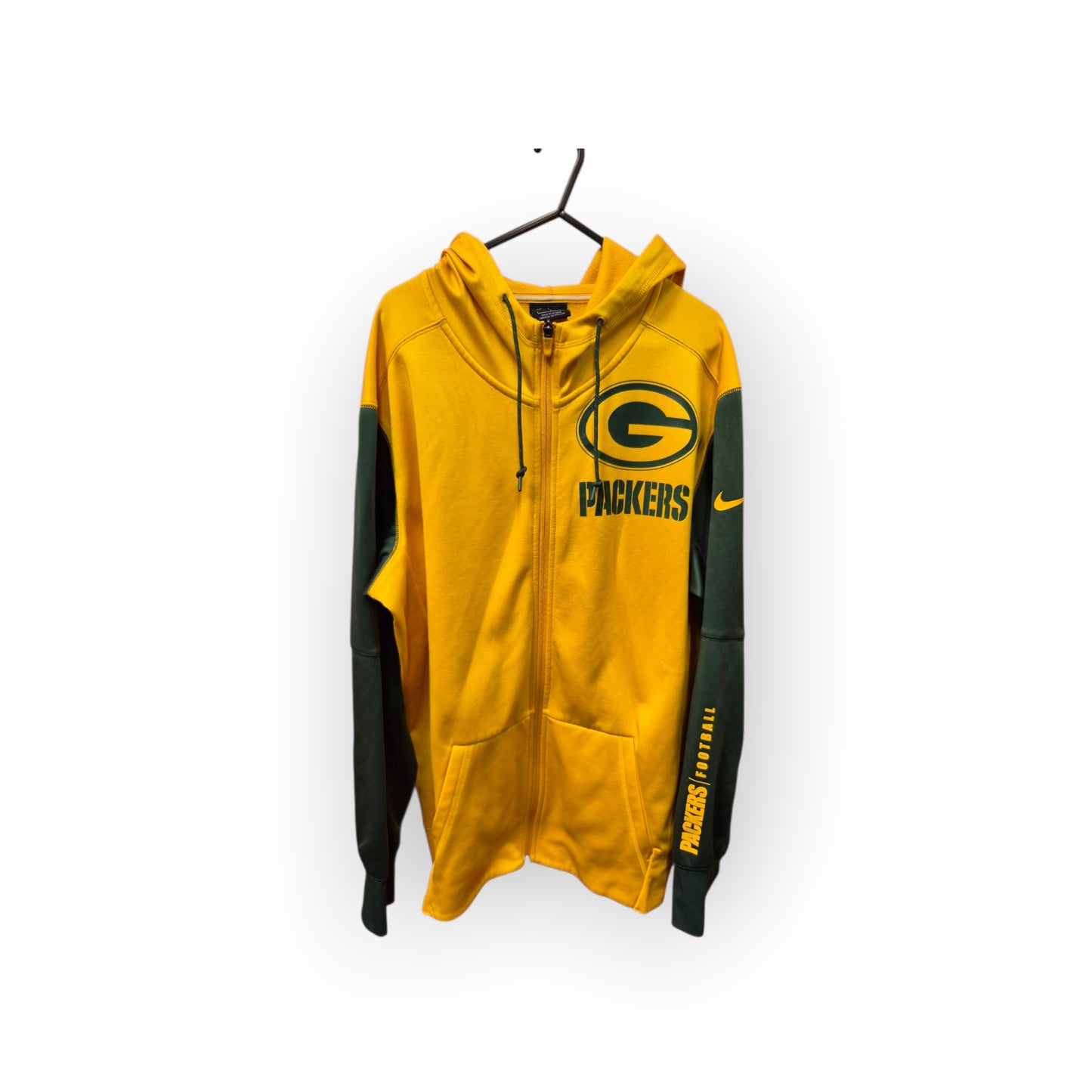 Nike Green Bay Packers Full Zip NFL Hoodie, Yellow/Green, Size Large