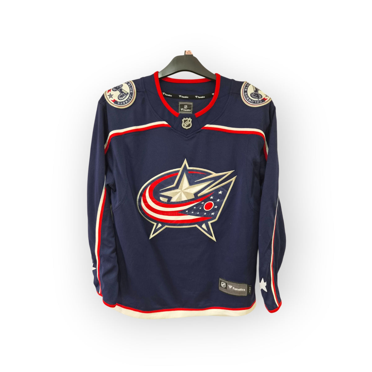 Fanatics Columbus Blue Jackets NHL Hockey Jersey, Navy, Size Small
