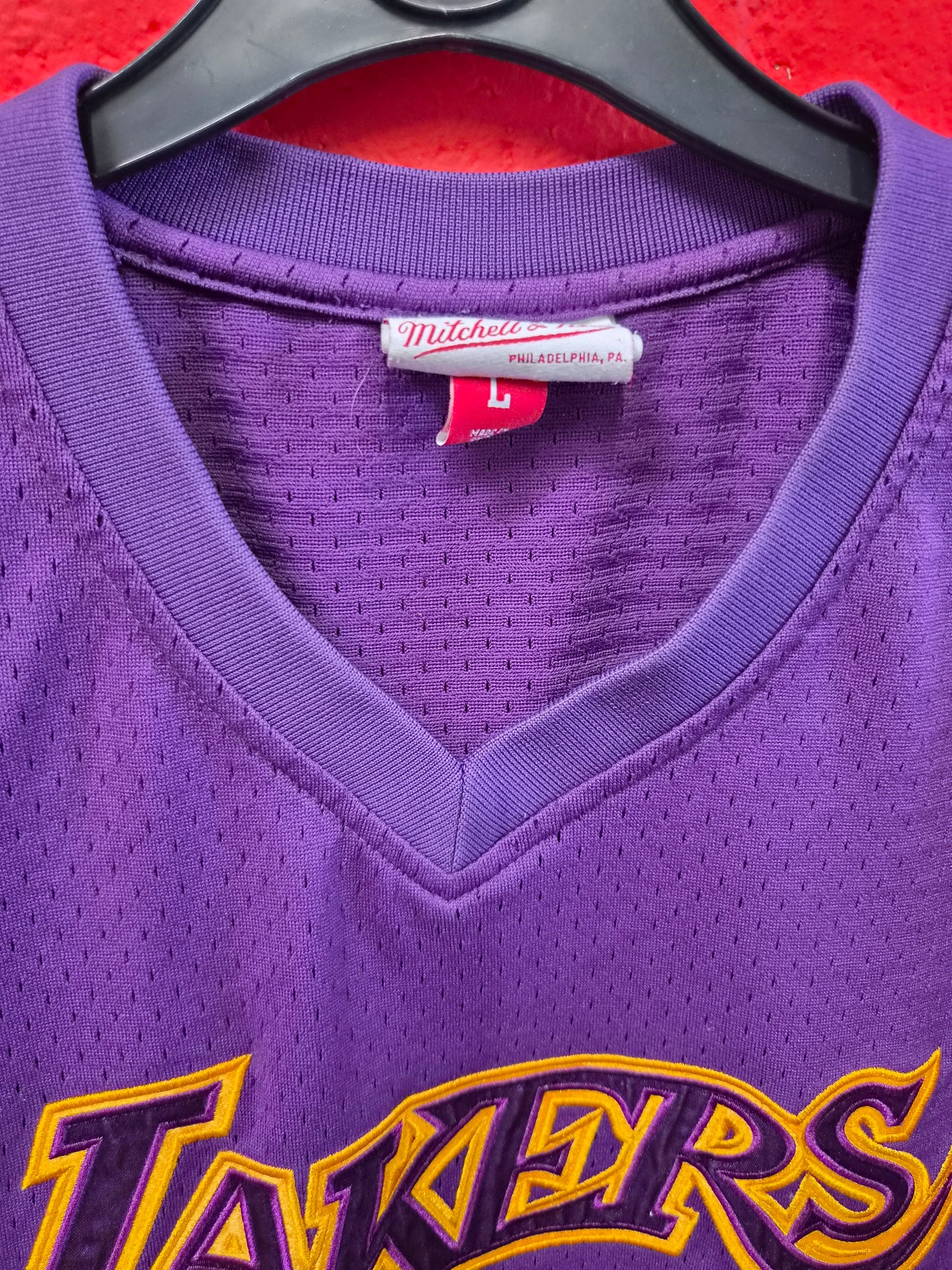 Mitchell & Ness Los Angeles Lakers Short Sleeve Jersey Style T Shirt, Purple, Large