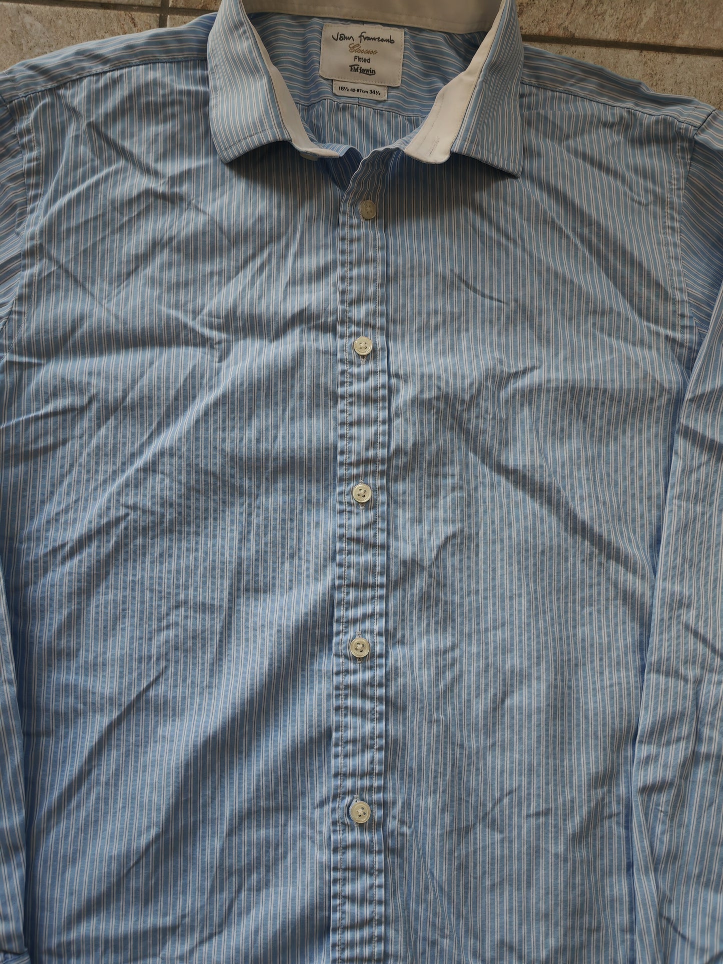 T.M. Lewin Classic Fit Button Up Shirt, Blue/White Stripe, Size 16.5 Collar