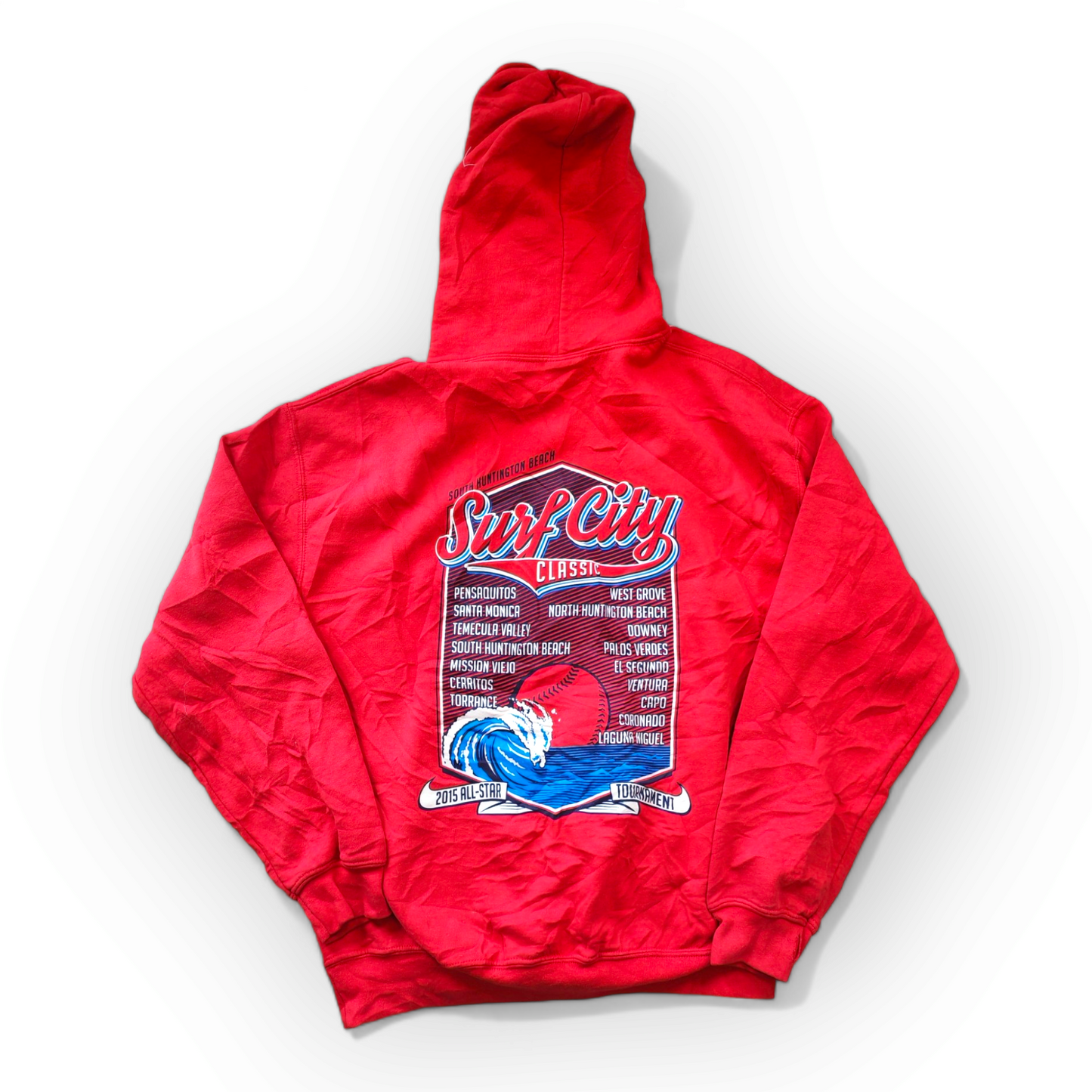 Gildan 2015 All Star Surf Tournament Pullover Hoodie, Red, Size Medium