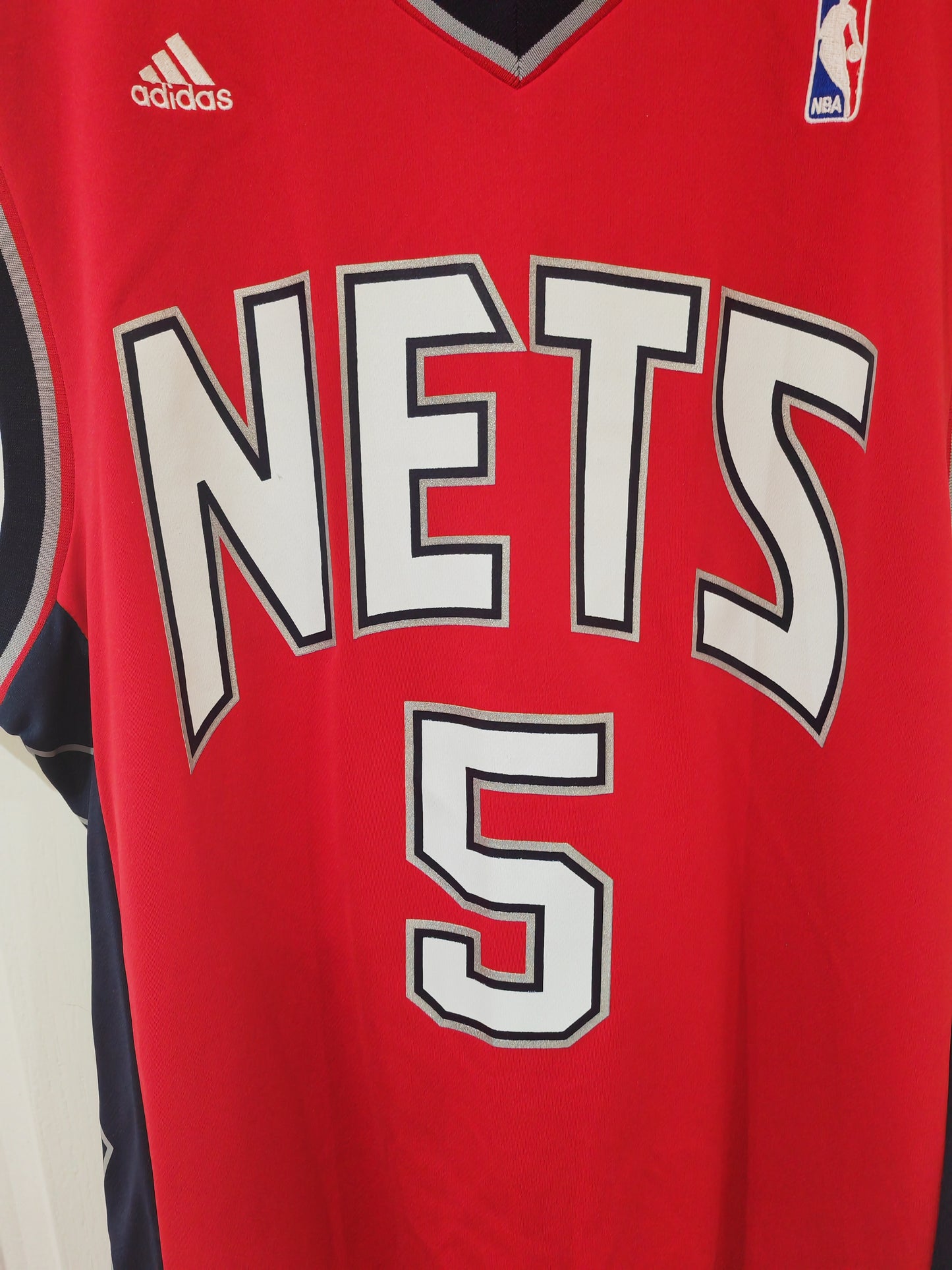 Adidas New Jersey Nets NBA Basketball Jersey, #5 Kidd, Red, Size Medium