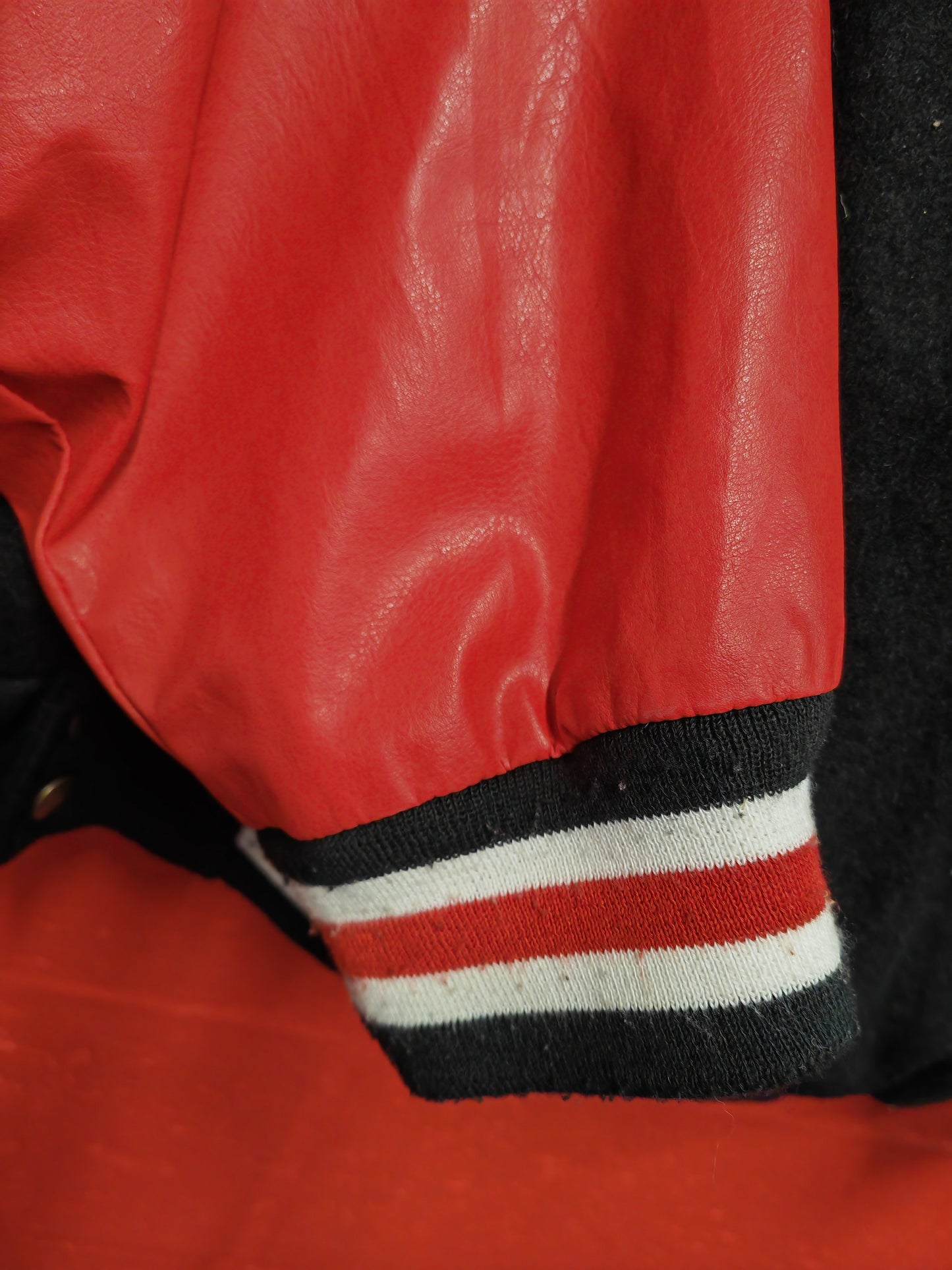 Steve & Barry's Ohio State Buckeyes Leather Varsity Jacket, Black/Red, Size XXXL