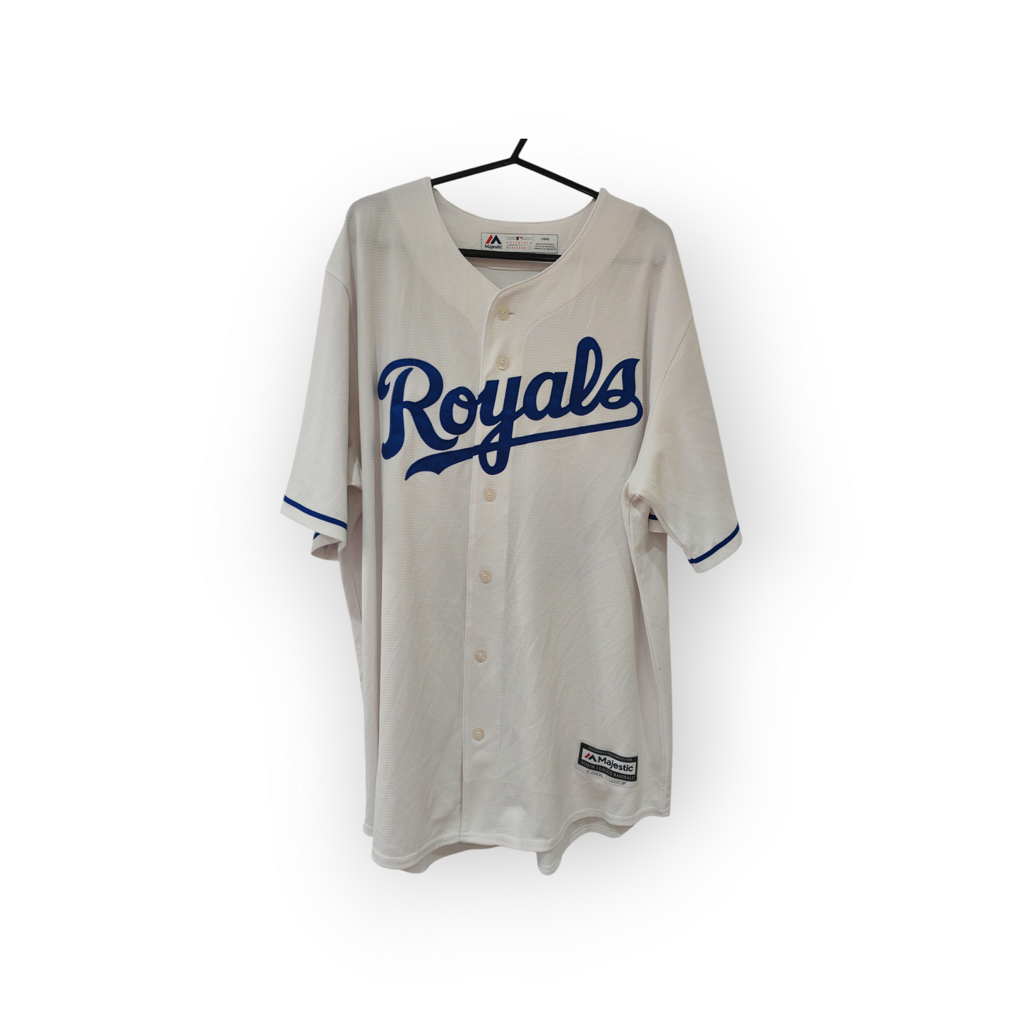 Majestic Kansas City Royals MLB Jersey, #07 Carnegie, White, Size Large