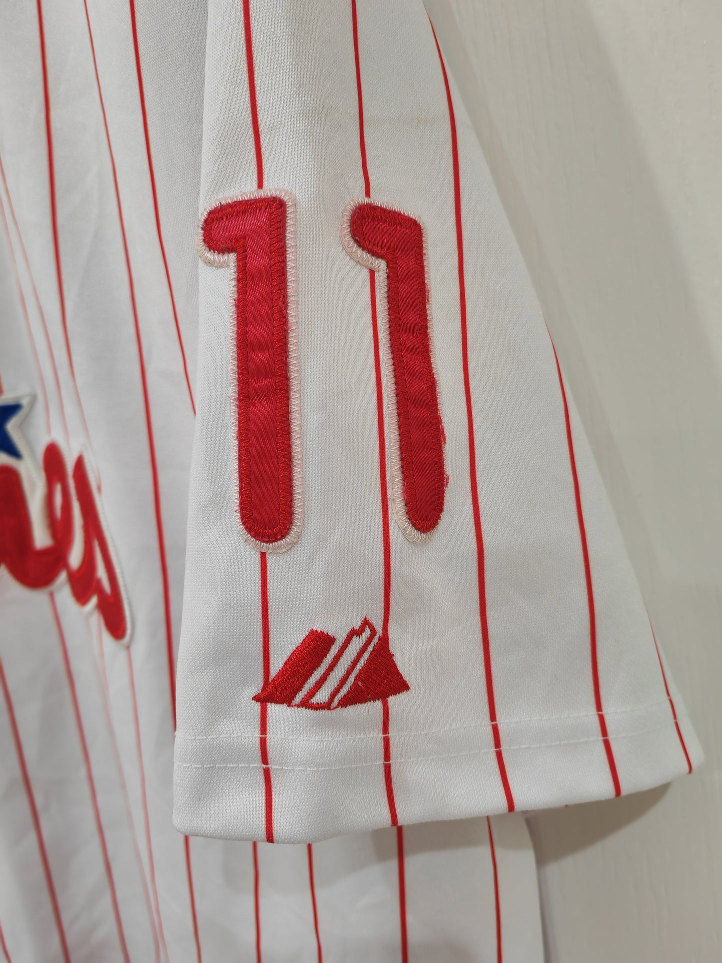 Majestic Philadelphia Phillies MLB Baseball Jersey, #11 Rollins, White, Size 54, XL/XXL