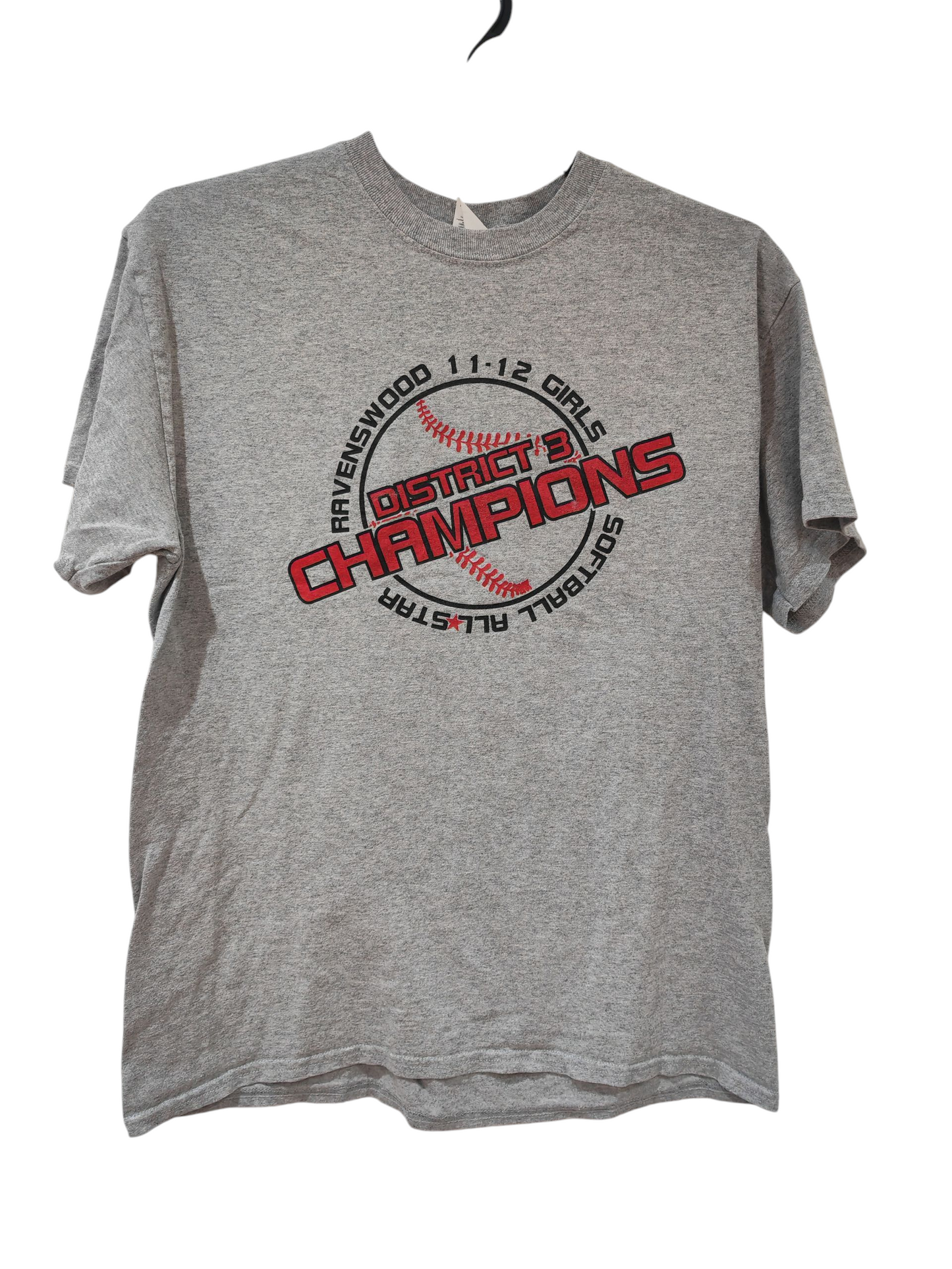 Gildan Ravenswood 11-12 Girls Softball Champions T Shirt, Grey, Size Medium