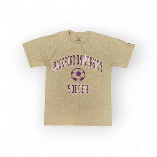 Champion Rockford University Soccer Shirt Sleeve T Shirt, Grey, Size Small