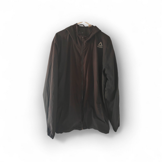 Reebok Full Zip Hooded Track Style Jacket, Black, Size Medium