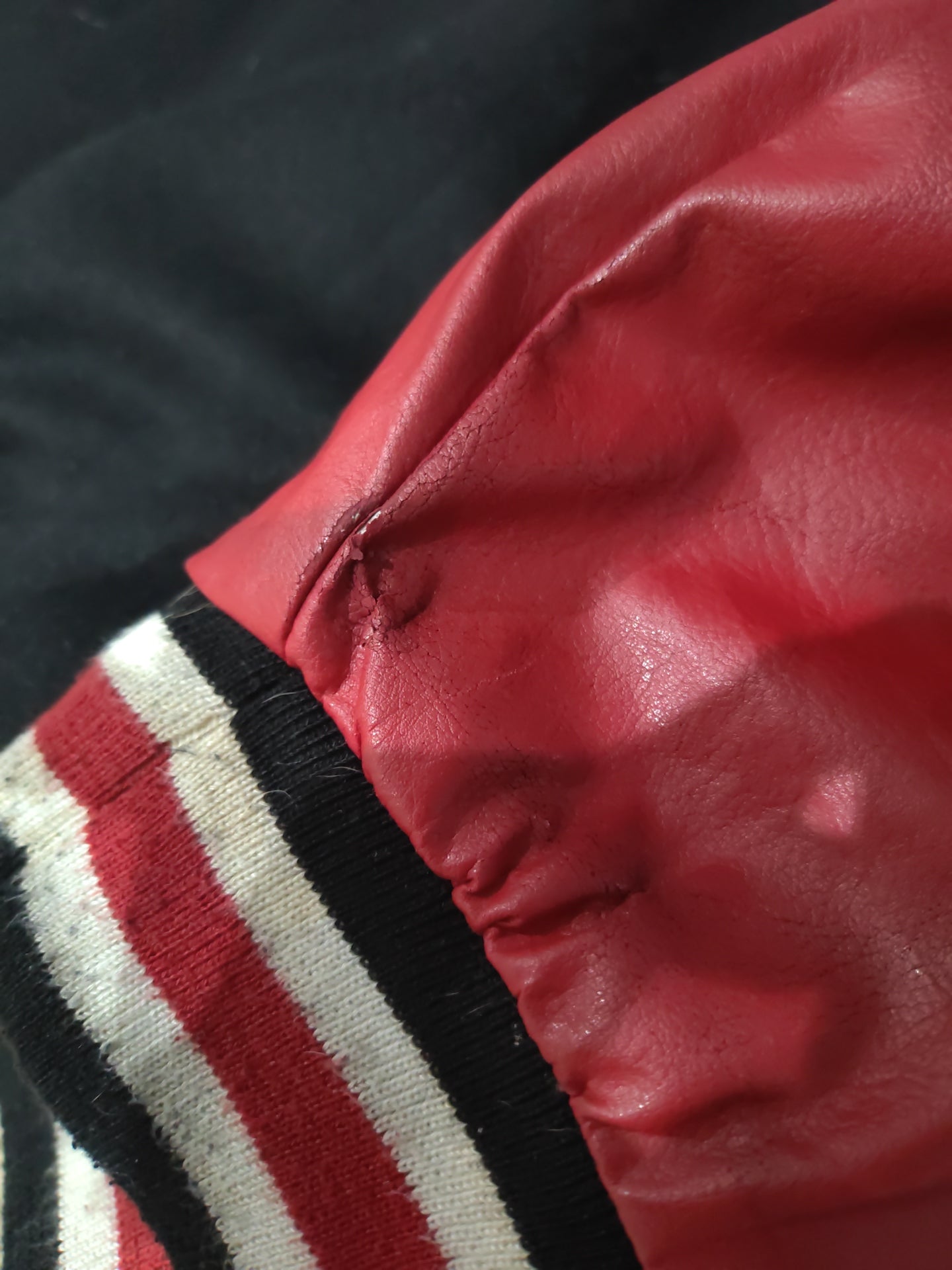 Steve & Barry's Wisconsin Badgers NCAA Leather Varsity Jacket, Black/Red, XXL