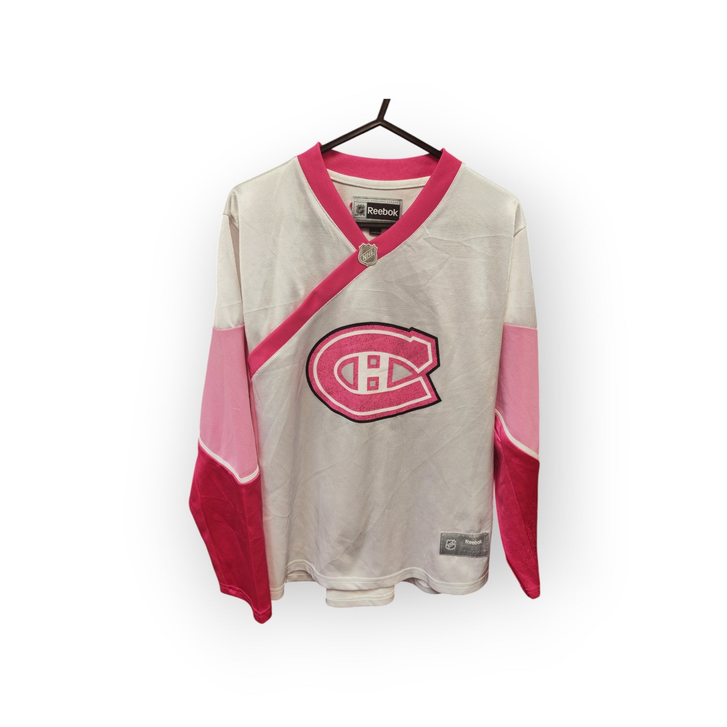 Youth Girls Reebok Montreal Canadiens NHL Jersey, White/Pink, Size YL 14
