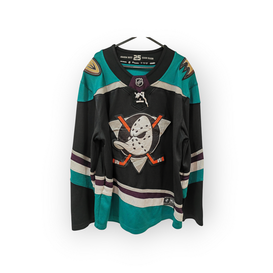 Fanatics Anaheim Ducks 25 Year Anniversary NHL Jersey, Black/Green, Size Medium