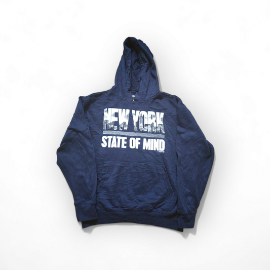 US Moda New York State Of Mind Pullover Hoodie, Blue, Size Medium