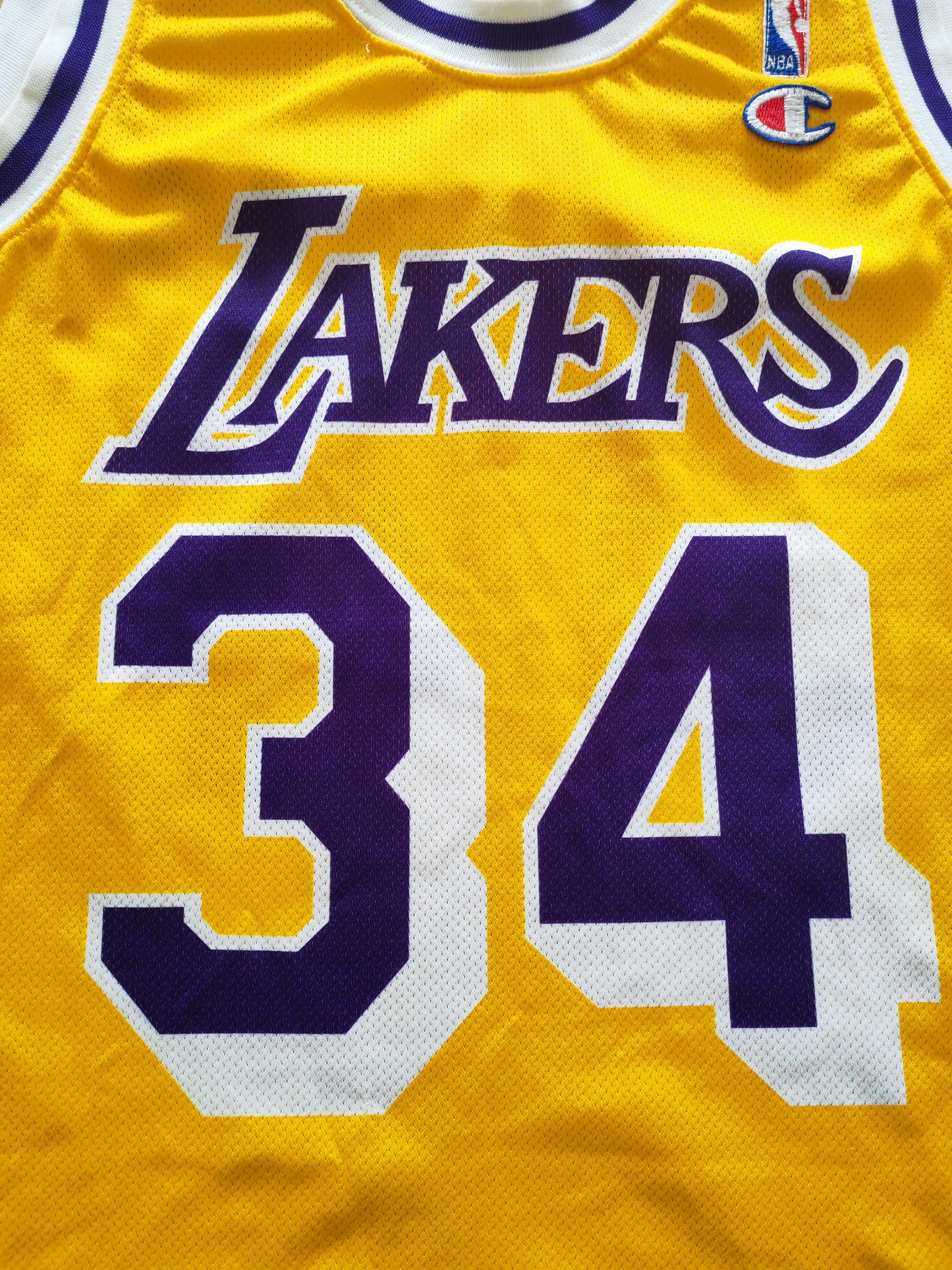 Champion Los Angeles Lakers NBA Jersey, #34 O'Neal, Yellow, Size Small